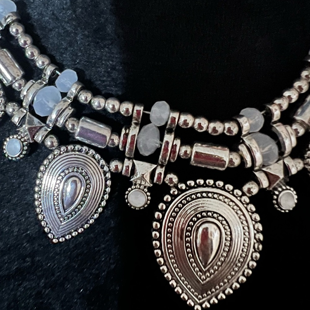 Elegant Moon Stone Silver Statement Necklace - image 2